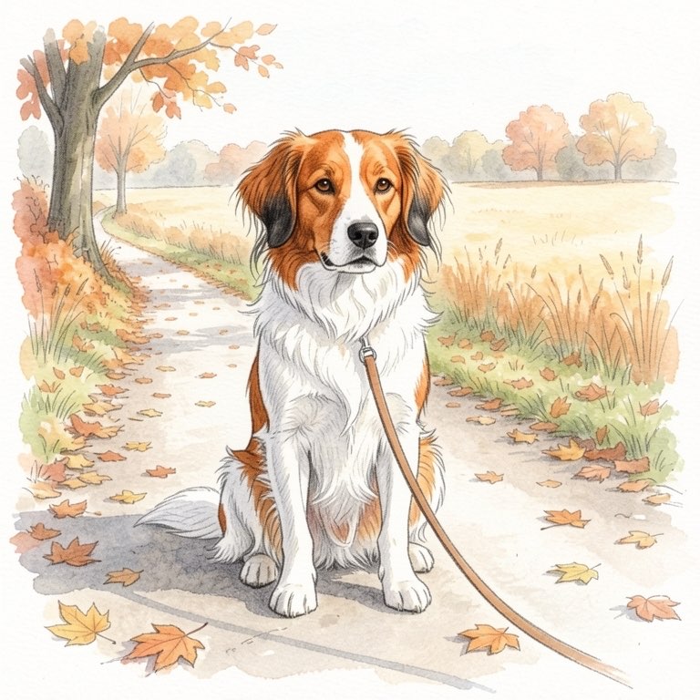 Zeichnung von Max auf einem Weg, im Stil von Bleistift und Aquarell.